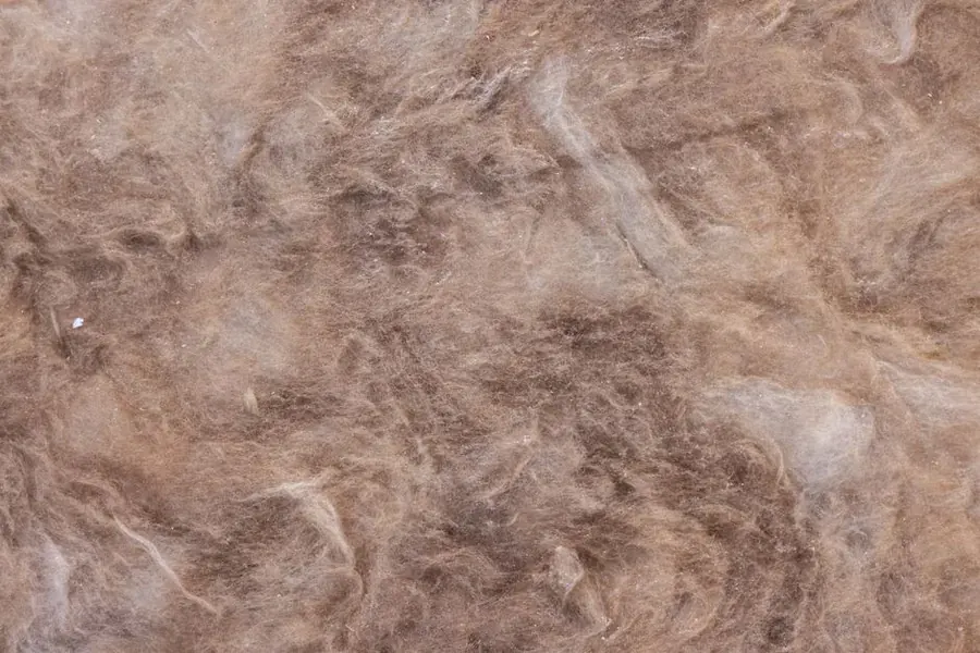 Close-up of brown mineral wool insulation showing its dense fibre texture