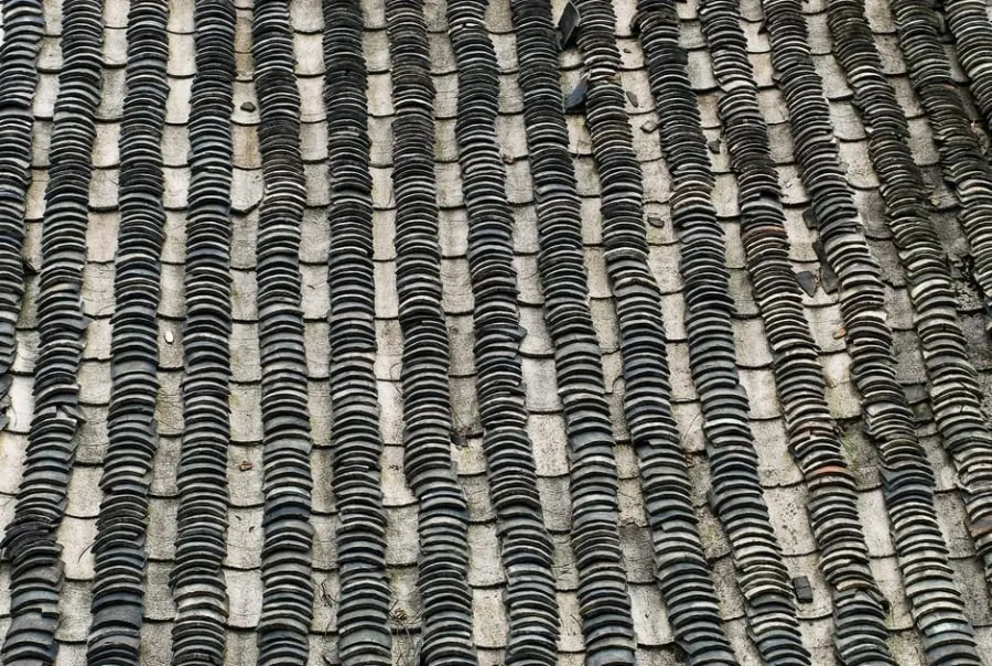 Close-up of a natural slate roof on a period property