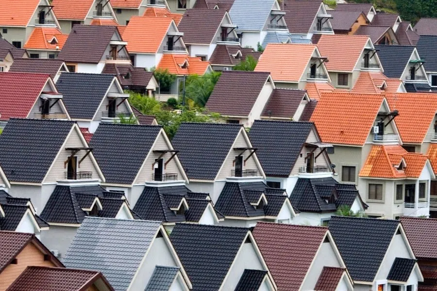 Concrete roof tiles on a mid-century housing estate