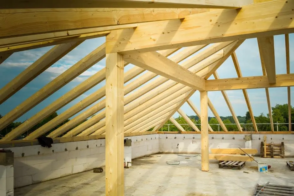 Timber roof structure and rafters seen from inside a loft space