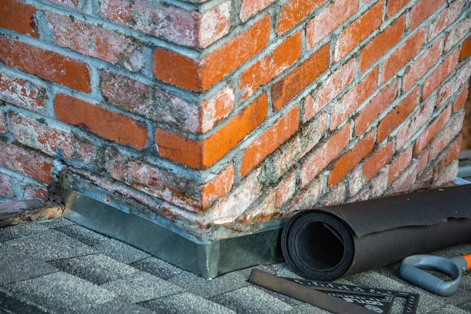 Lead flashing sealing the junction where a chimney meets a Harrogate roof