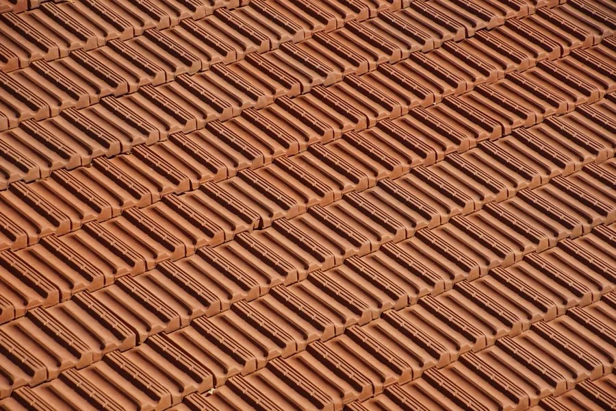 Rows of reddish-brown terracotta roof tiles in a repeating diagonal pattern
