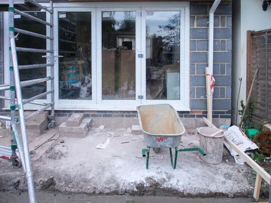 Scaffolding erected around a house, the biggest single cost on many repairs