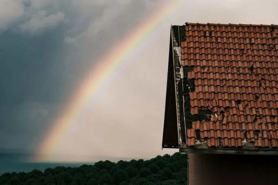 A residential roof with storm-damaged and missing slates in Harrogate